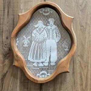Vintage Lacework Art Man Woman Traditional Dutch Amish Carved Wood Handmade